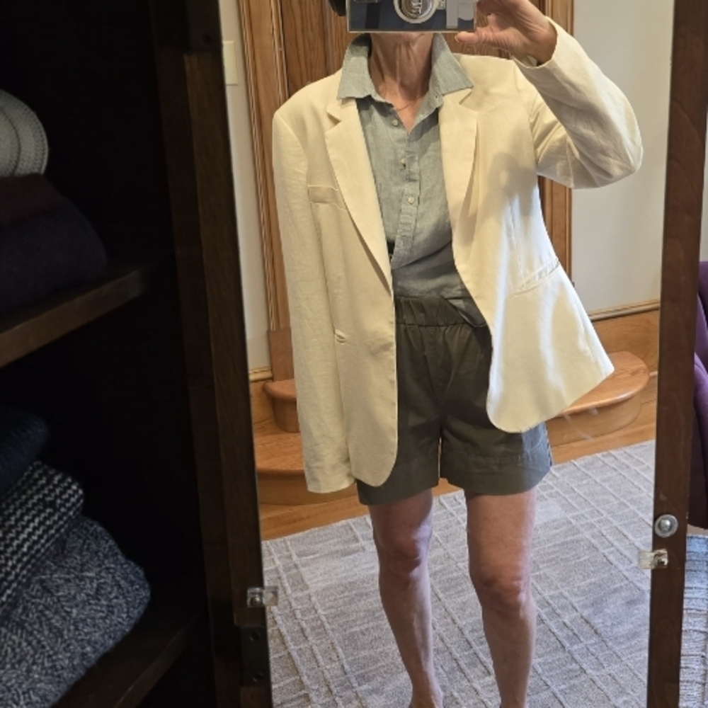 Oversized Lined Linen Blazer | Cream | Medium